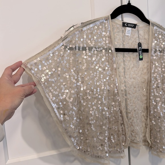 Shoulder Shrug, Prom, Bridal Cape, Champagne Color, OneSize, Sequined, Formal - Picture 3 of 3